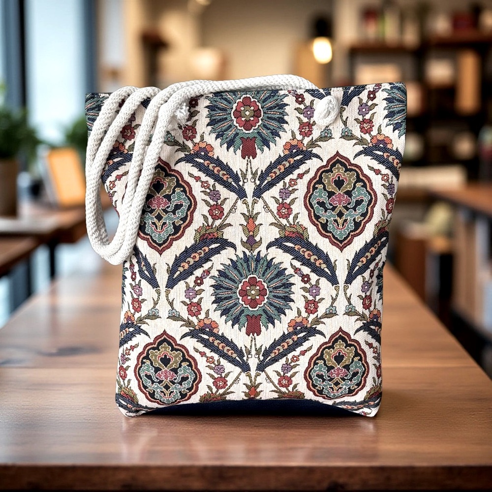 NWT Embroidered Canvas Boho Bohemian Tote Bag - Cream and Multicolor!